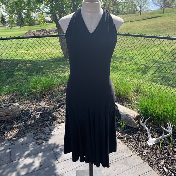 Vintage Y2K David Dixon Stretch Jersey Knit Halter Bodycon Fit & Flare Dress - Picture 4 of 15